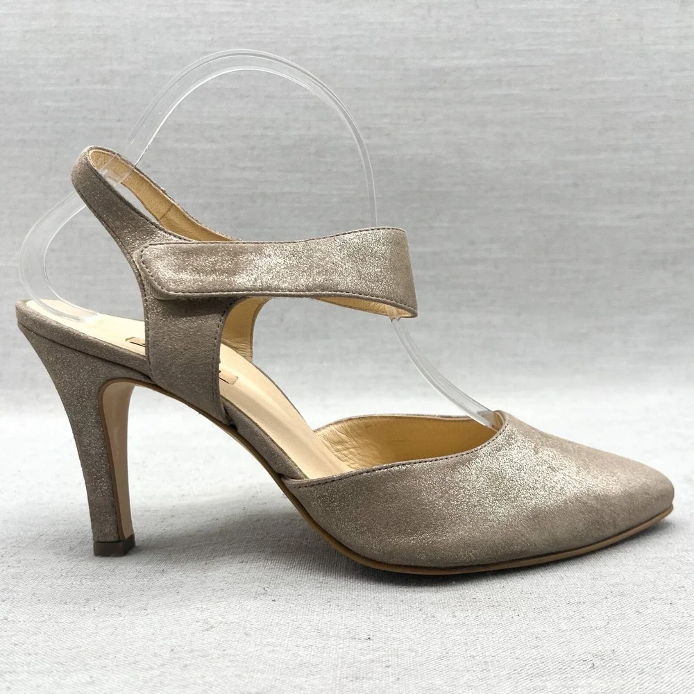 Paul Green Womens 5.5/ 8 Nicolette‎ Mary Jane Pumps Beige Metalic Leather Heels